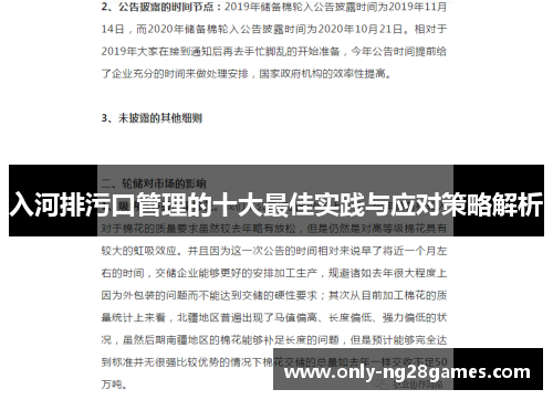 入河排污口管理的十大最佳实践与应对策略解析