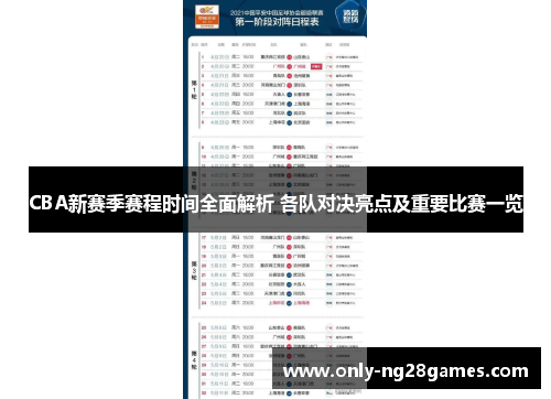 CBA新赛季赛程时间全面解析 各队对决亮点及重要比赛一览