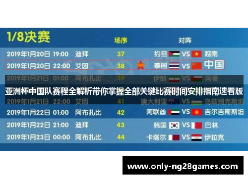 亚洲杯中国队赛程全解析带你掌握全部关键比赛时间安排指南速看版
